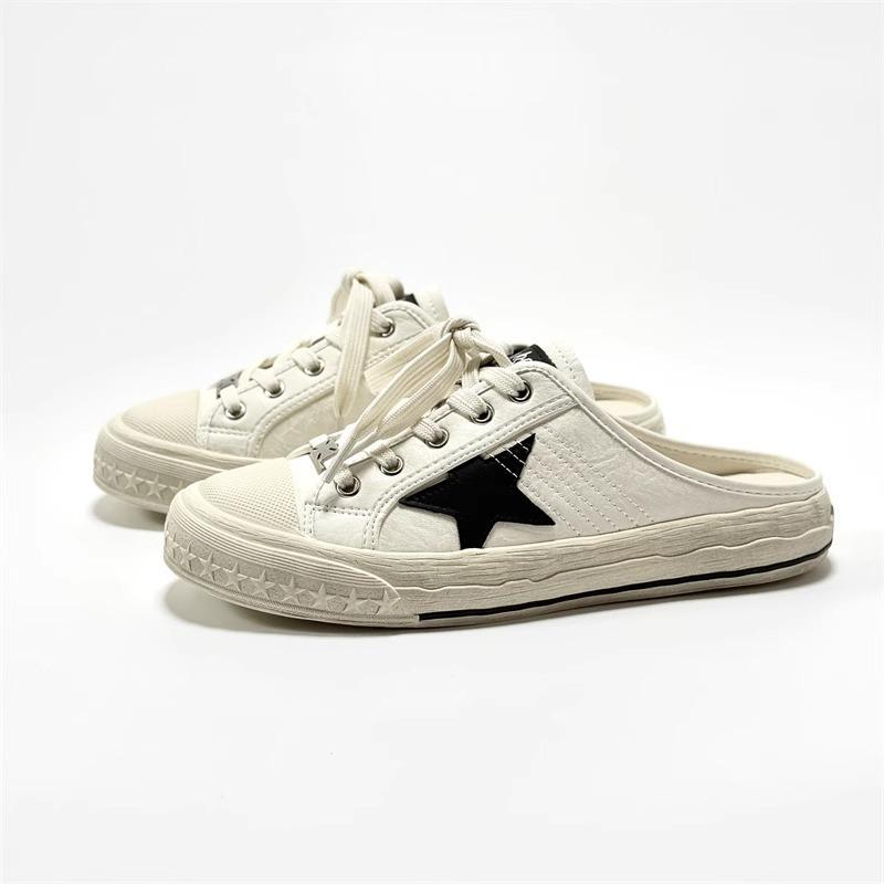 

Retro dirty bag head half slippers female summer wear thick-soled leather without heel little white shoes lazy cool slippers 40