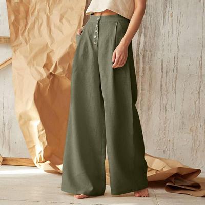 Pantalones Sueltos de Mujer de Alta Elasticidad con Botones Talla Grande S-5XL Otoño Femenino Bolsillo Liso Algodón Lino Pantalones Sueltos JYFS-5159