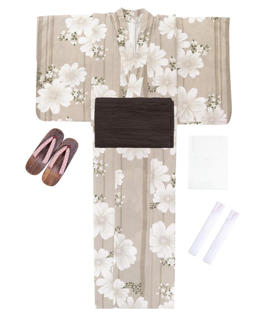 Yukata change set heiko F One Size Fits [KYOETSU] set, weave, unbleached, 6-piece (yukata, obi, underwear, geta, waistband) Women's (14.Twilight