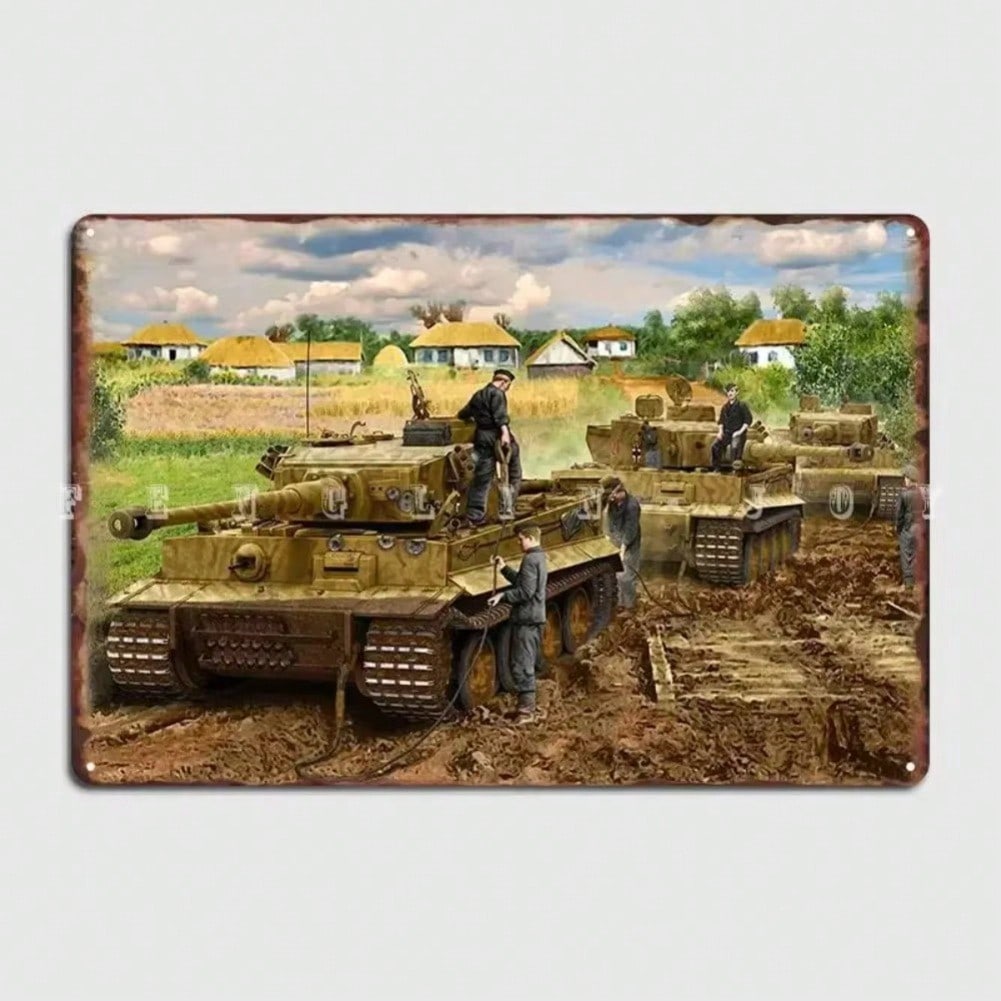 PanzerTiger Metal Tin Sign Wall Art, Vintage Tiger Tank Stop Plaque for Bar Garage Home Decor