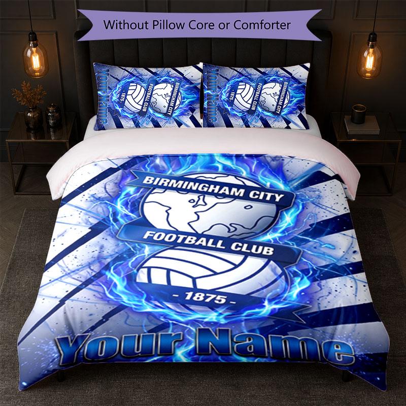 BIRMINGHAM CITY Football Juego de Cama con Texto de Nombre Personalizado 1 Funda de Edredón + 2 Fundas de Almohada Logo de Fútbol Regalo Personalizado para Ocasión Especial Decoración de Dormitorio