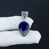 Unique Blue Sapphire Gemstone Silver Pendant in 925 Sterling Silver - Handmade Pear Design, Everyday Wear Jewelry Anniversary Gift
