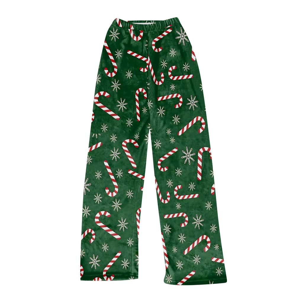 Pantaloni casual largi pentru femei cu imprimeu de Crăciun