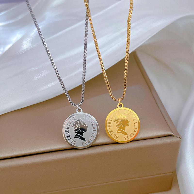 Disc Human Head Minimalist Wind Furnace Real Gold Necklace Female Collarbone Chain With Jewelry