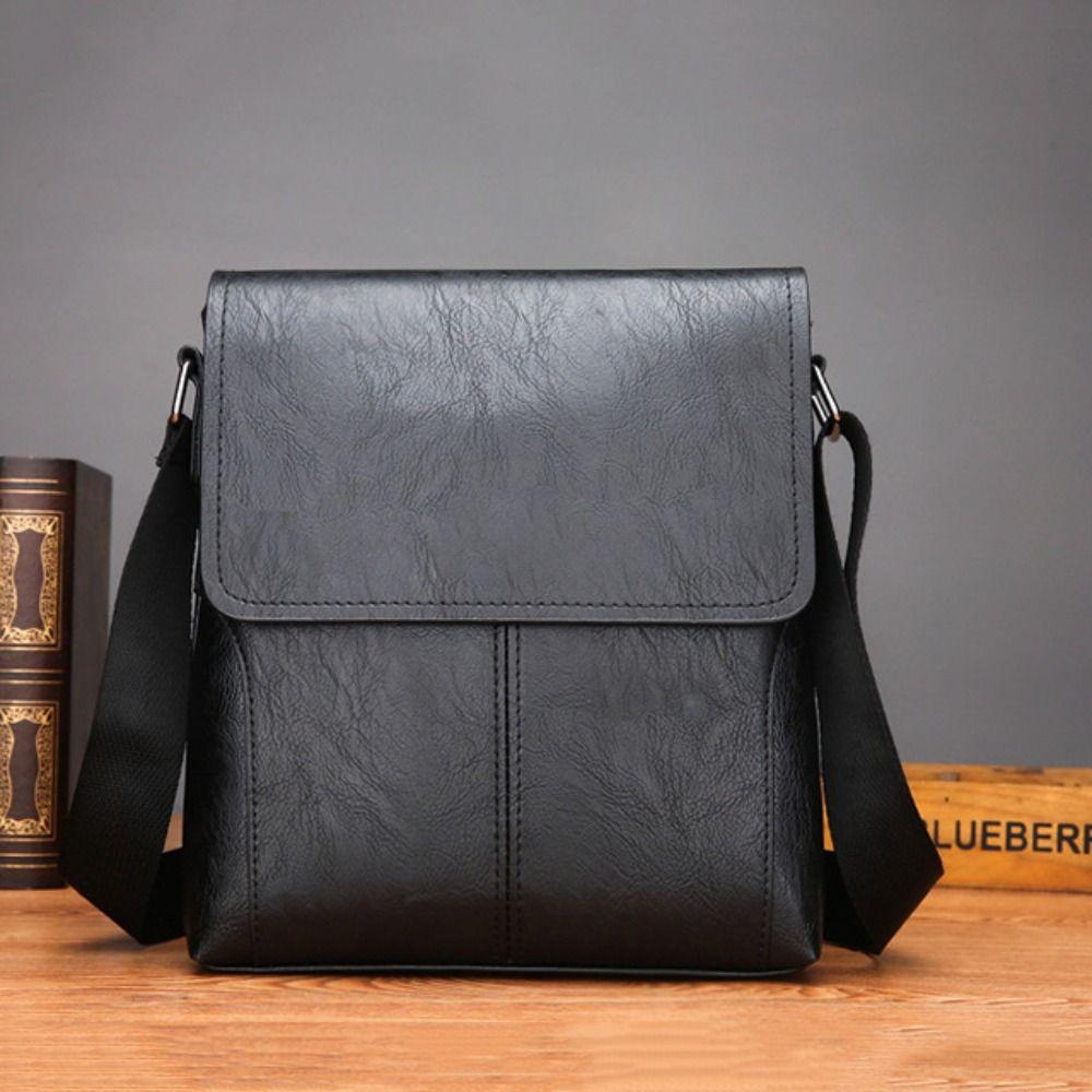 Fashionable PU Leather Men's Shoulder Bags Big Capacity Square Messenger Bags Small Essentials Portable Side Bag Daily Carry