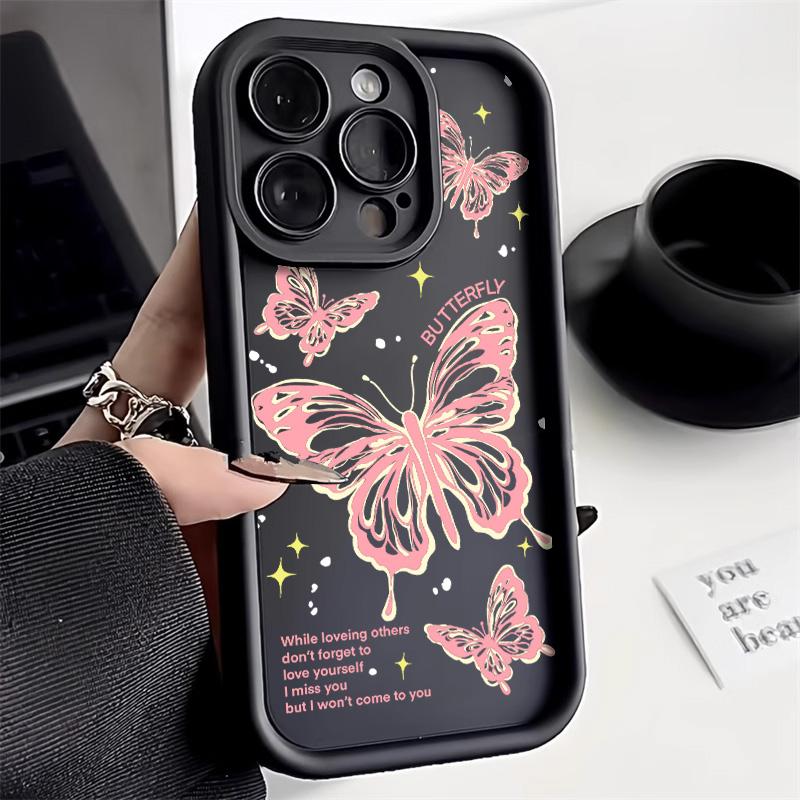 Black Butterfly Silicone Phone Case For iPhone 11 13 14 12 15 17 16 Pro Max XR XS Candy Color Soft Cover