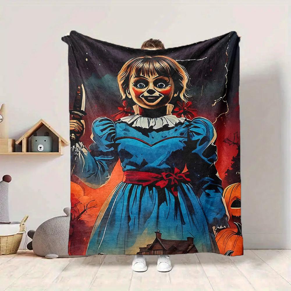 1PC Annabelle Doll Blanket Soft Warm All Season Throw for Sofa, Bed, Car, Office Vibrant Colorful Design, Durable & Cozy Gift
