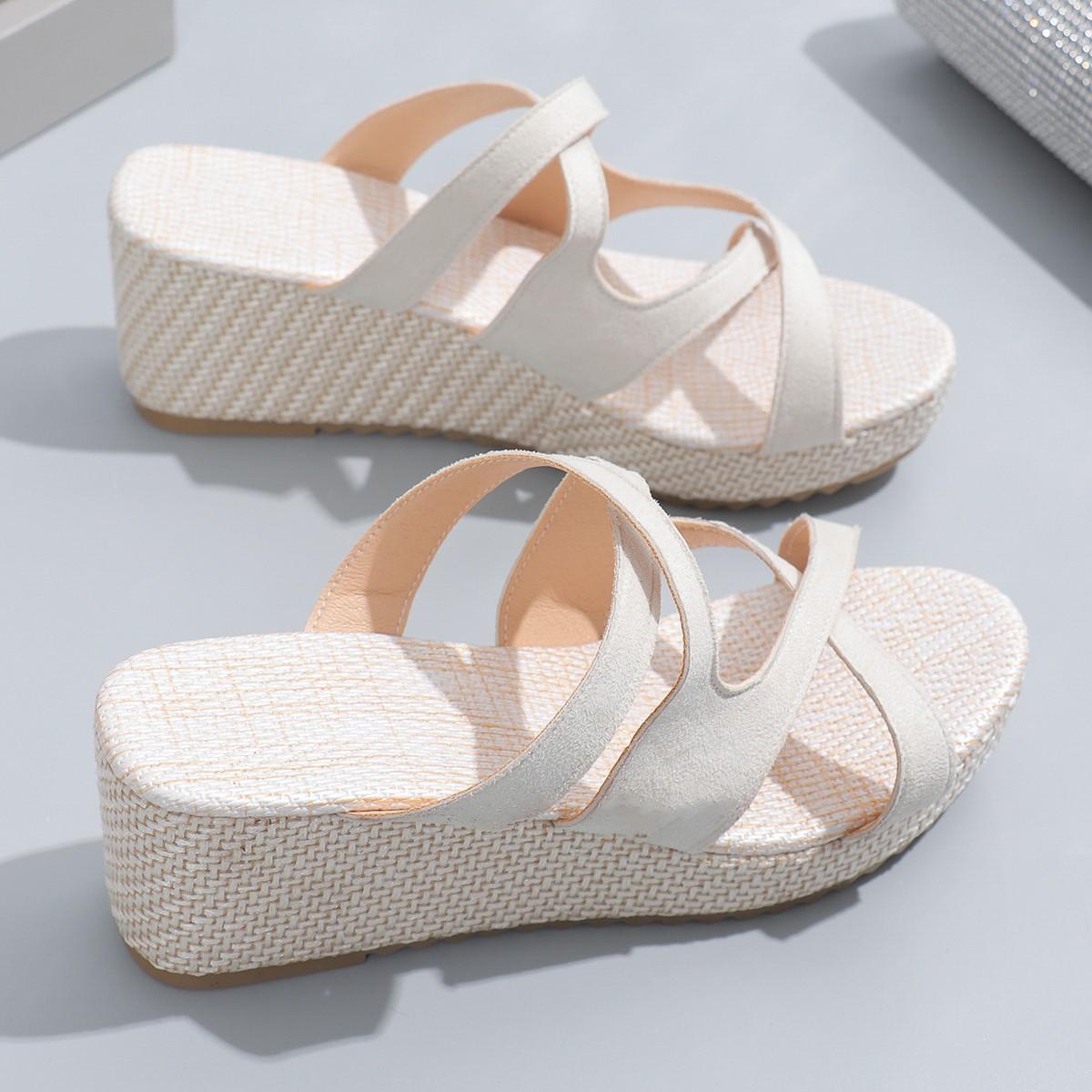 

Cross with slope heel slippers thick bottom hemp rope bottom women s cool slippers foreign trade large size spot summer beach cool slippers 36