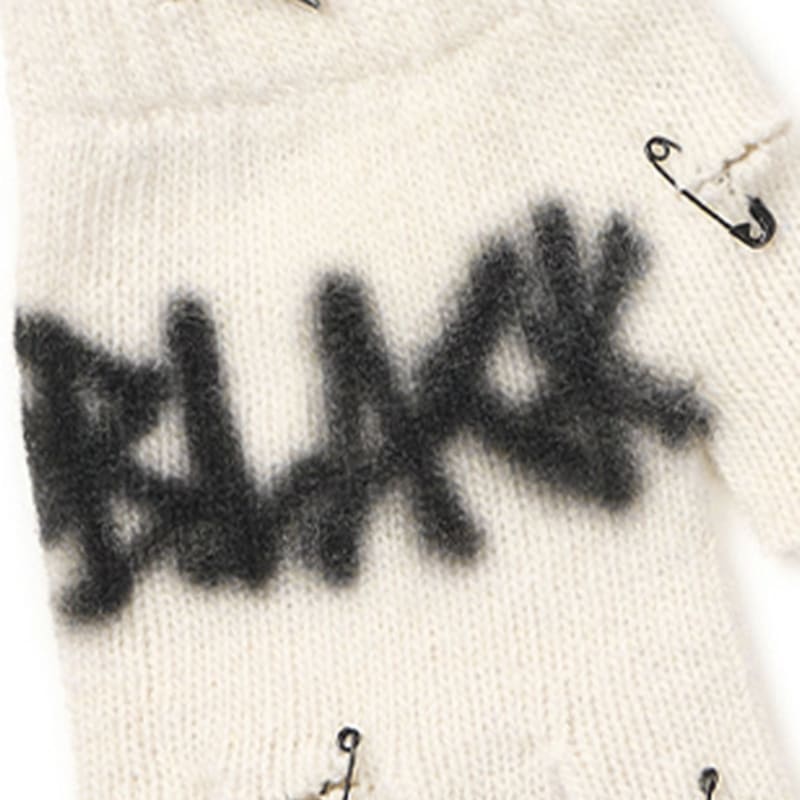 BLACKBLOND BBD Graffiti Logo Ripped Hand Warmer Gloves (Ivory)