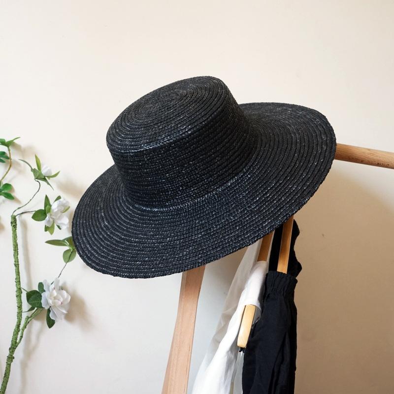 French Retro Elegant Black Big Eaves Holiday Straw Hat Summer Female Shade Sun Protection Beach Straw Straw Jazz Hat