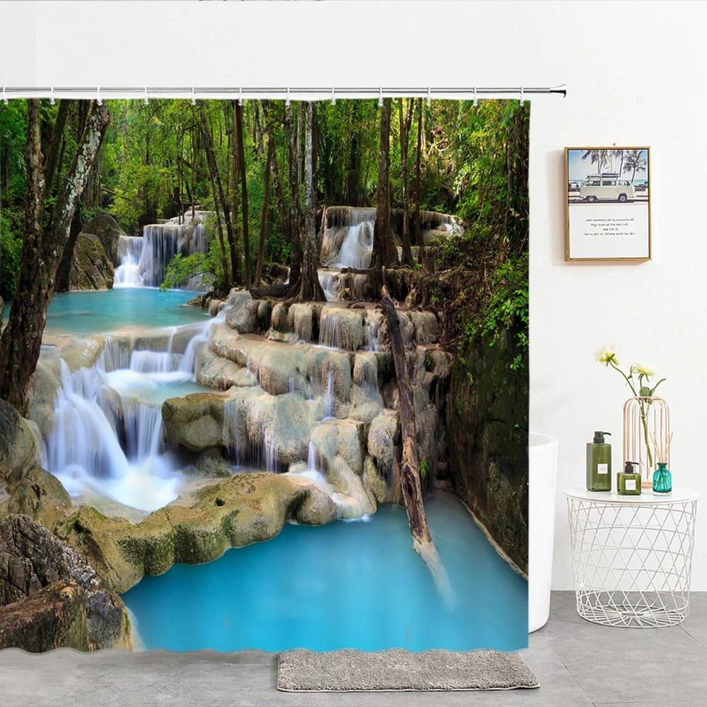 Bath Curtain 3d Printing Window Scenery Forest Shower Curtains 180*200cm Waterproof Bathroom Curtain Washable Fabric With Hooks