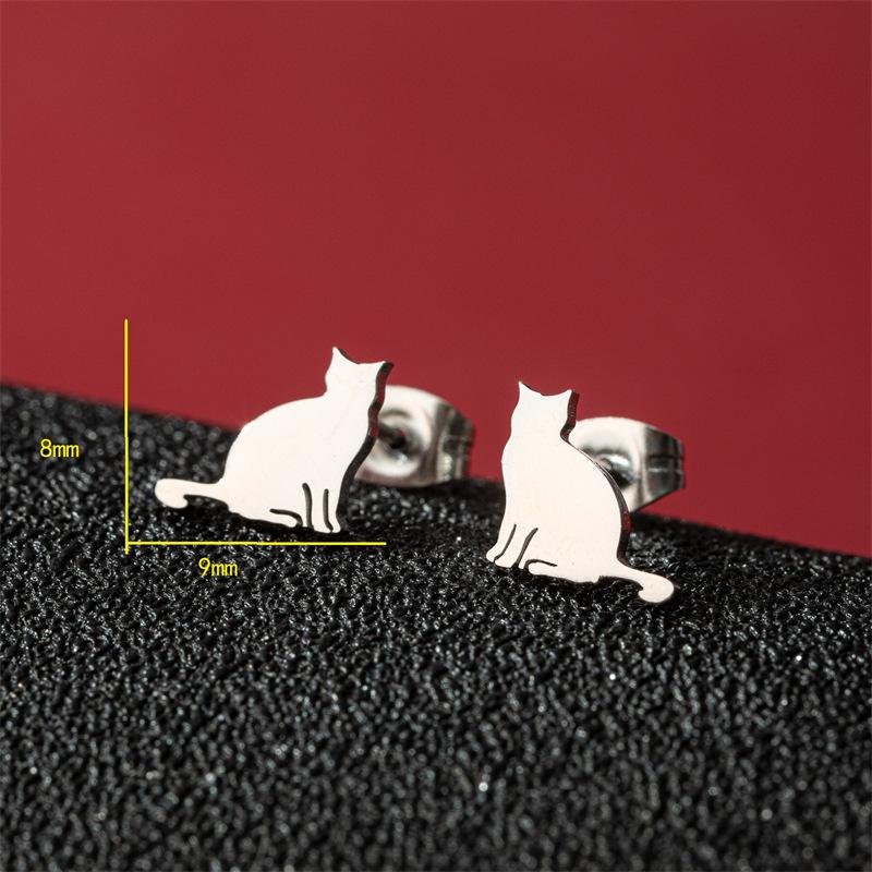 1 Paire Boucles d'Oreilles Animal Chat de Dessin Animé Mignon Boucle d'Oreille Clou Chaton en Acier Inoxydable pour Femmes