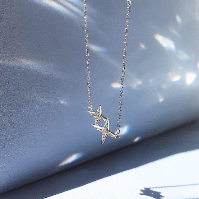 

Модные женские ожерелья с подвеской в виде четырехконечной звезды из серебра 925 пробы с платиновым покрытием и блестящим цирконием P234 45cm серебряный