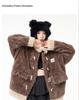 2024 Y2K Lamb Wool & Leather Mid-Length Plush Duffle Coat for Women