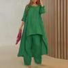 Womens 2026 Elegant Wide Leg Pant Set Loose Fit Solid Color Casual Office Wear Long Sleeve T-Shirt Trousers Ensemble Size S M L
