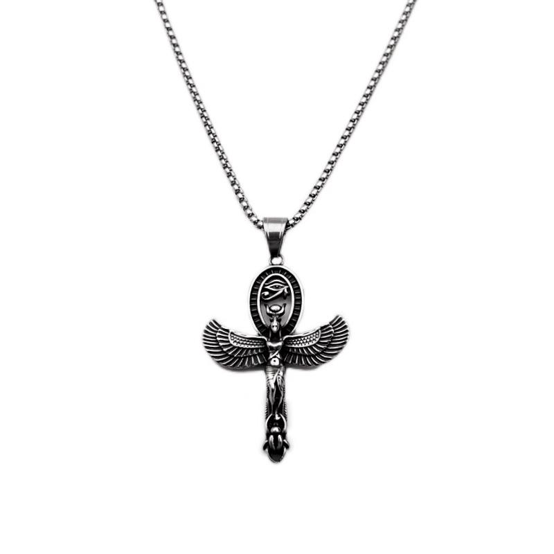 Personalized Winged Goddess Necklace: Ancient Egyptian Horus Ankh Pendant for Men