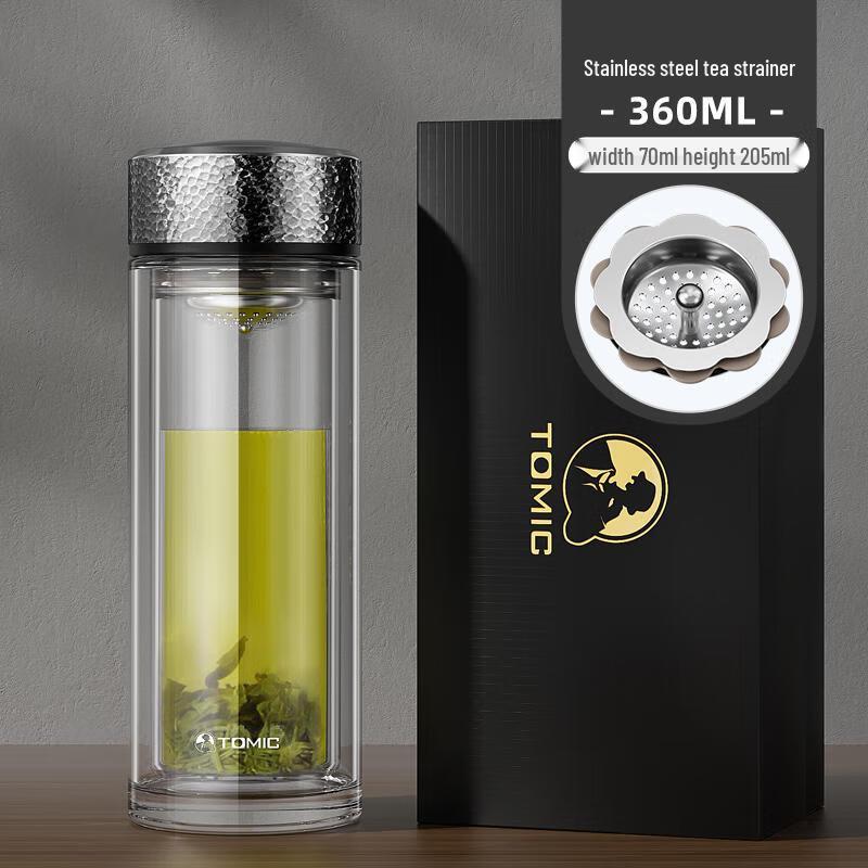 TOMIC 360ml Double-Layer Tea Infuser Glass Cup