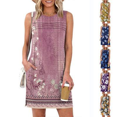 Women's Loose-Fit Casual Printed Split-Hem Sleeveless A-Line Dress