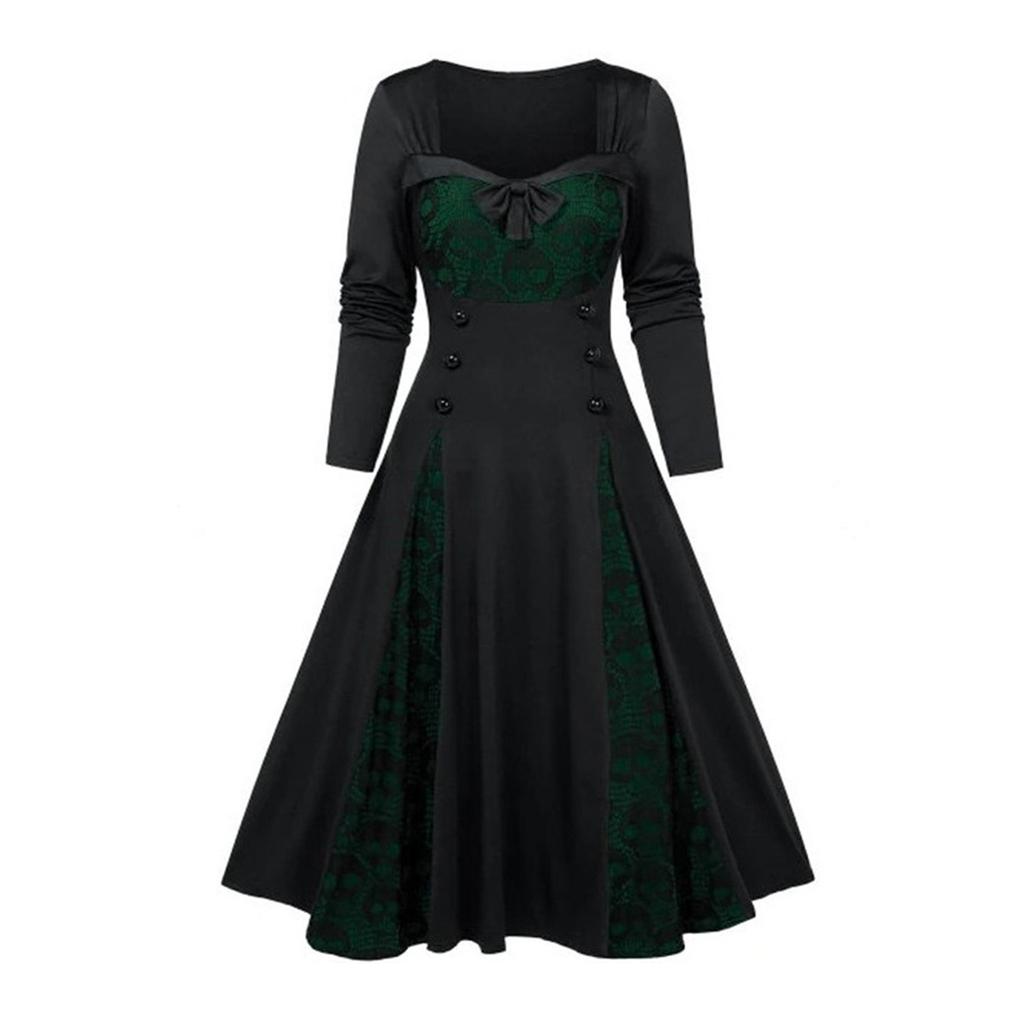 Women Bow-knot Dresses With Elegant Temperament And Long-sleeved Dresses