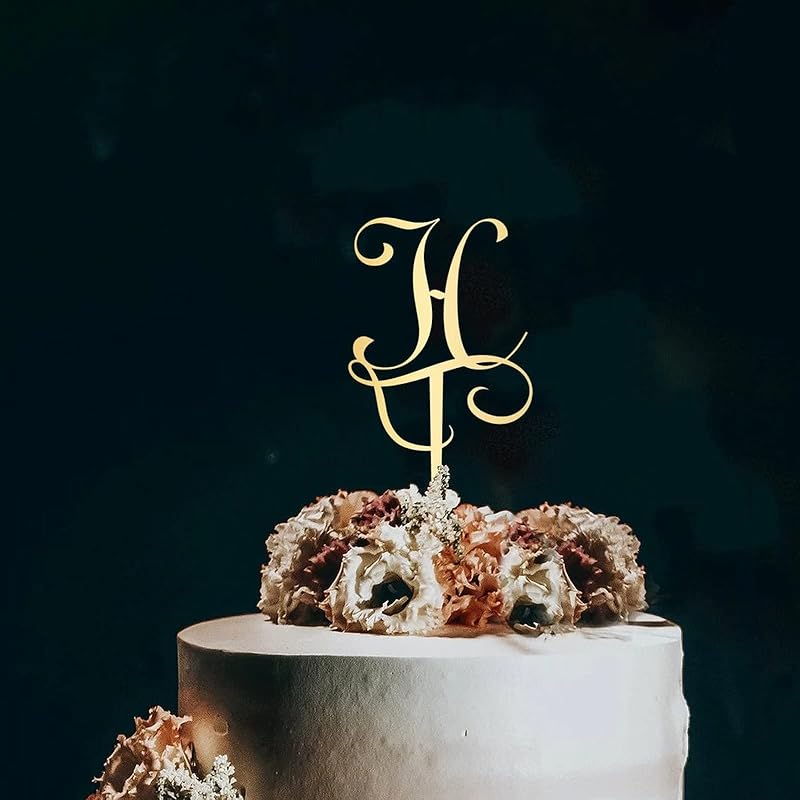 Initial Letter K Cake Topper Monogram Acrylic Cupcake Topper Funny Cake Accessories for Wedding Anniversary Birthday Party Decoration Mirror Gold