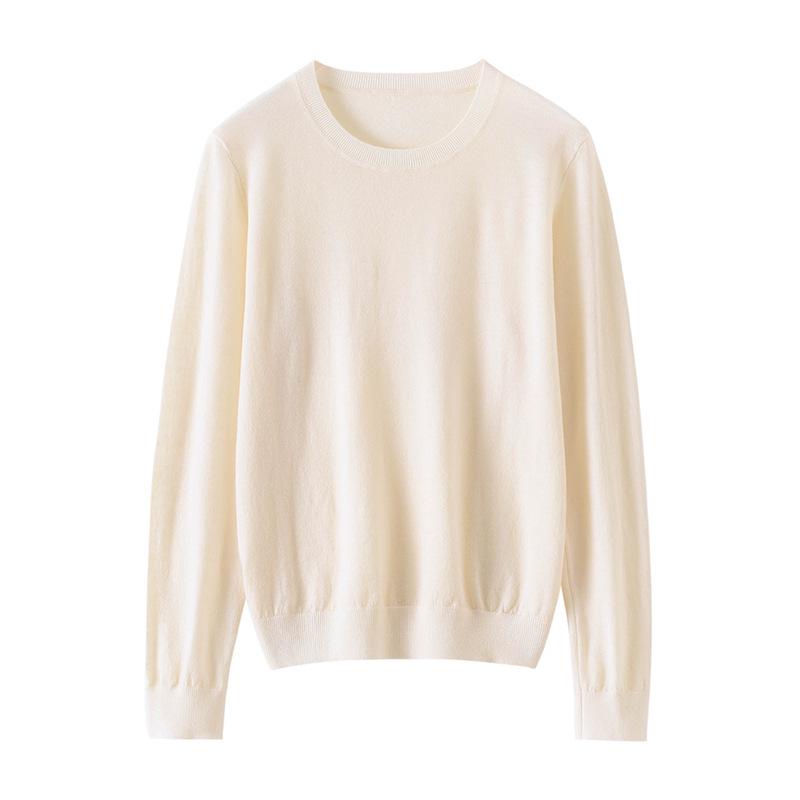 Women's Gentle Style Soft Pure Wool Pullover Sweater - Long Sleeve, Round Neck, Skin-Friendly Knit Base Layer for Spring