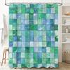 Green Blue Bath Mat Home Decor Shower Curtain Waterproof Fabric Bathroom Accessories For Bathtub Toilet Stickers Square Pattern