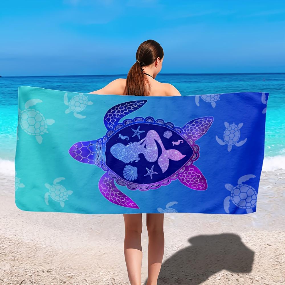 Mermaid Turtle Beach Towel Ocean Animal Print Underwater Design Quick Dry Soft Microfiber Bath Towel For Kids Girls