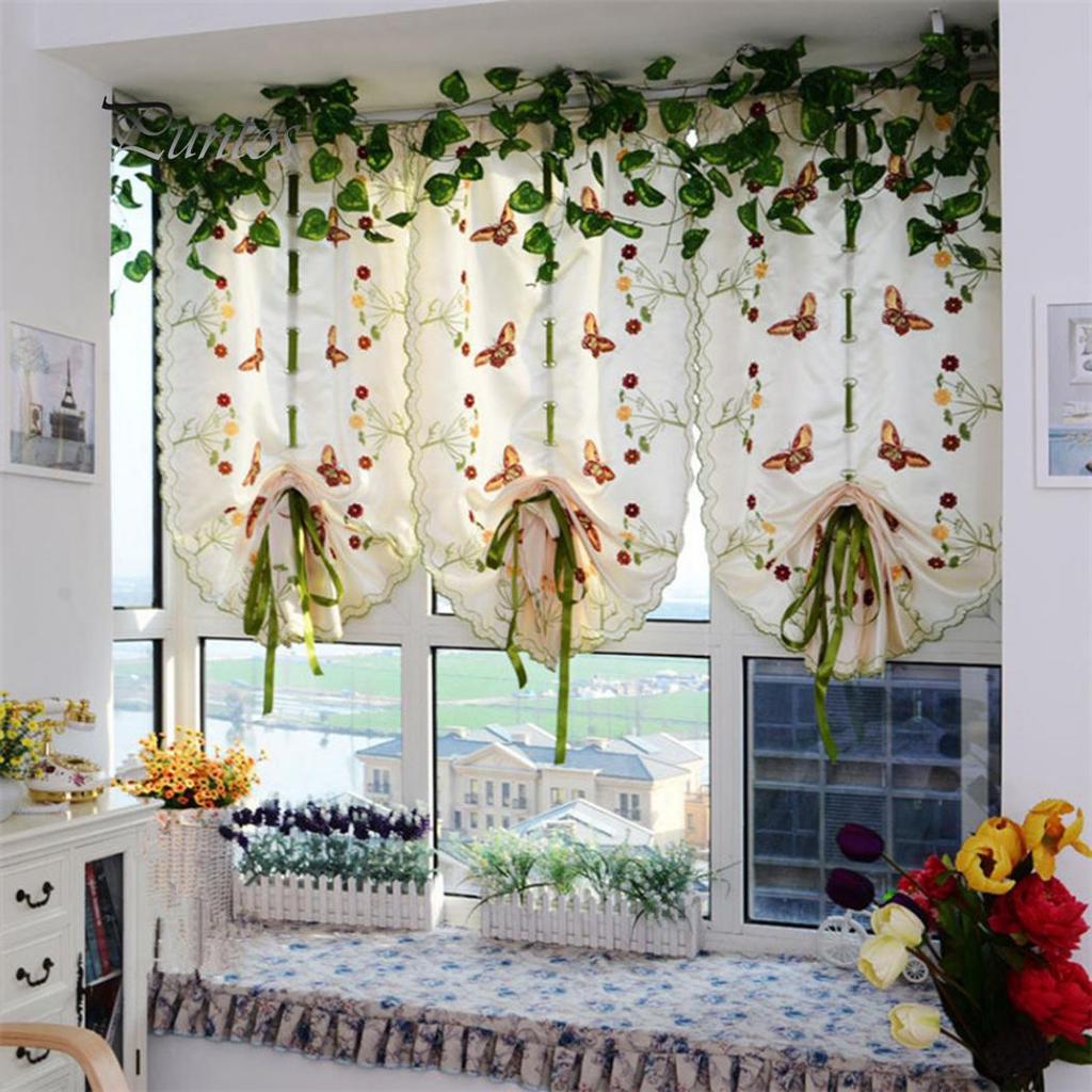 Home Decor Bedroom Decor Rural Butterfly Flower Embroidered Window Curtain Sheer Drape
