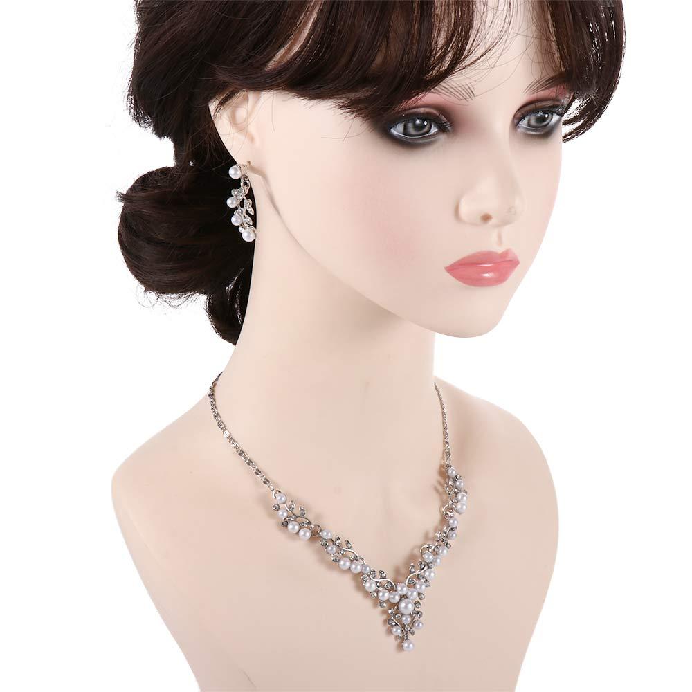Imitation Pearl Gold/Silver Simulated Necklace Earrings Jewelry Sets Bridal Wedding Silver Plated