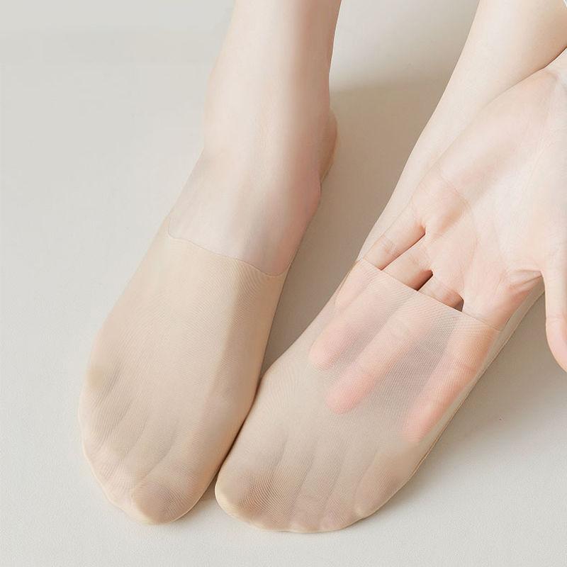 5 perechi de șosete anti-alunecare din silicon invizibil de vară. Șosete ultra-subțiri, respirabile, de culoare uni, mătase de gheață, decoltate, pentru bărci