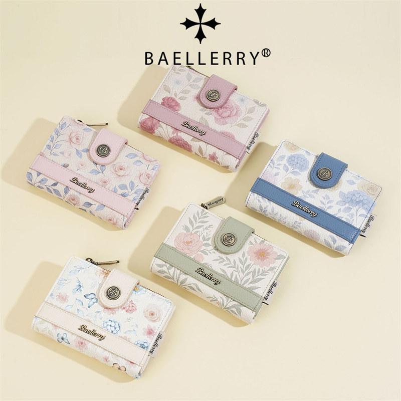 Baellerry Flowers Print Women Fashion Short Wallets Artificial Leather Zipper Coin Purse Money Pack