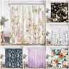 Vintage Floral Shower Curtain Plant Butterfly Floral Bathroom Curtain Decorative Polyester Bathtub Curtain With Hook
