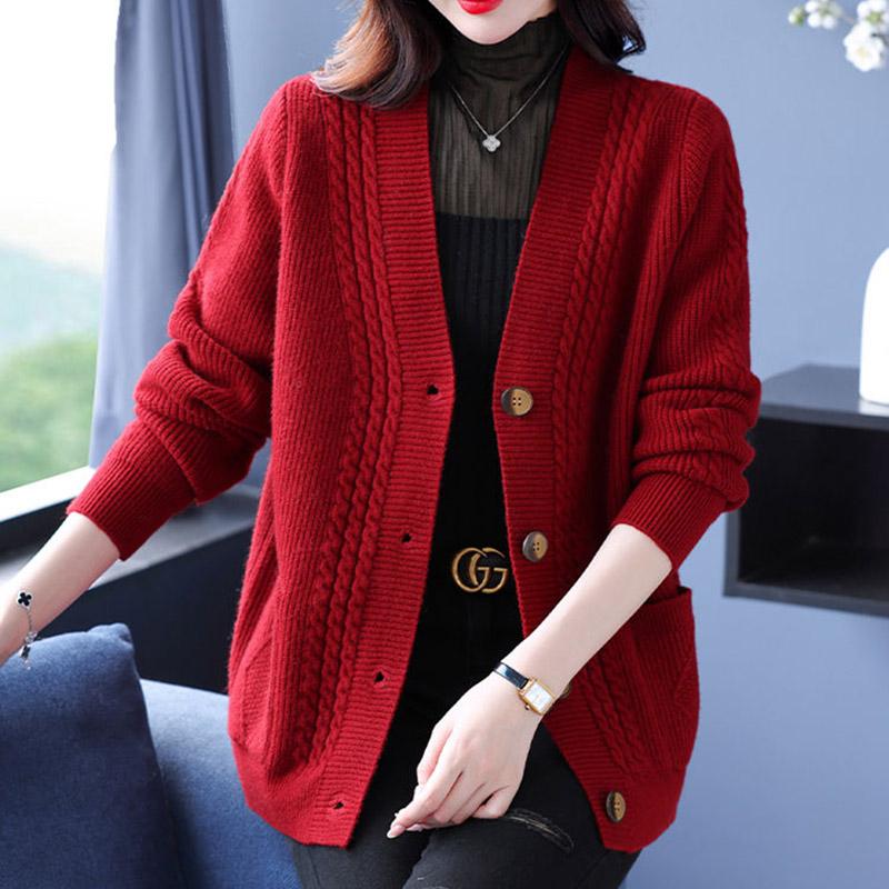 Sweaters Coat Cardigan for Women Autumn Winter Plus Size Vintage Loose Long Sleeve Knit Cardigan Sweaters Jacket
