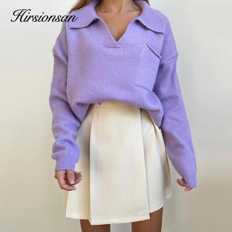 

Hirsionsan осень-зима свободный мягкий однотонный джемпер с круглым вырезом женские корейские вязаные свитера женские винтажные шикарные теплые базовые пуловеры