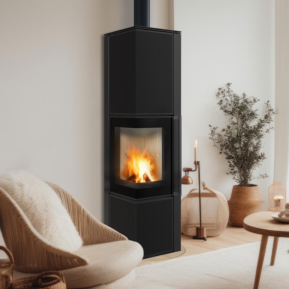 Wood burning steel stove KRATKI TORA/L 8 kW Ø 150 quartz sinter Nero Assoluto