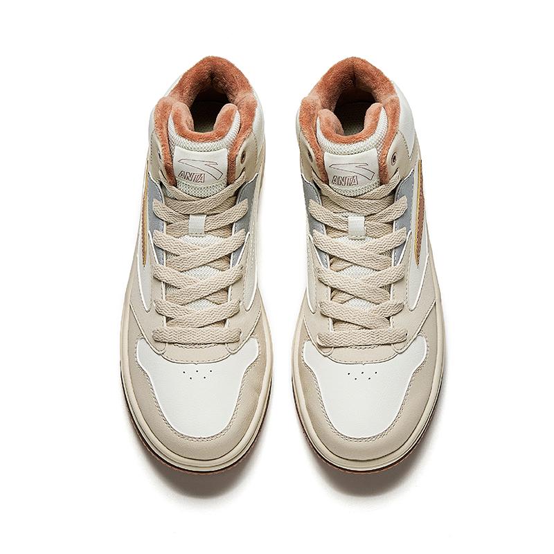 Anta Classic Versatile Slip-Resistant Durable Mid-Top Sneakers Women Sneakers White Brown 922448083-3