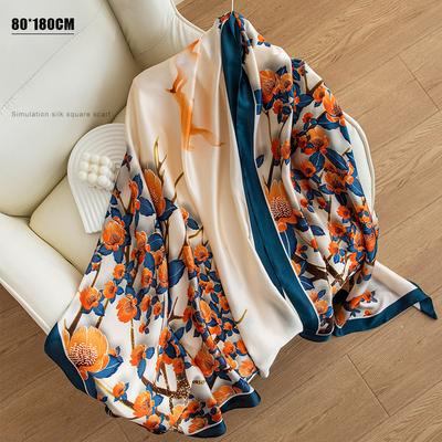 New Satin Imitation Silk Printing Large Square Scarf High-end Scarf Mother Scarf Women's 80x180cm Shawl