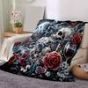 1pc Skulls Roses Candles and Wine Blanket Soft Throw for Home Decor, Gift Idea for and , Living Room .K085
