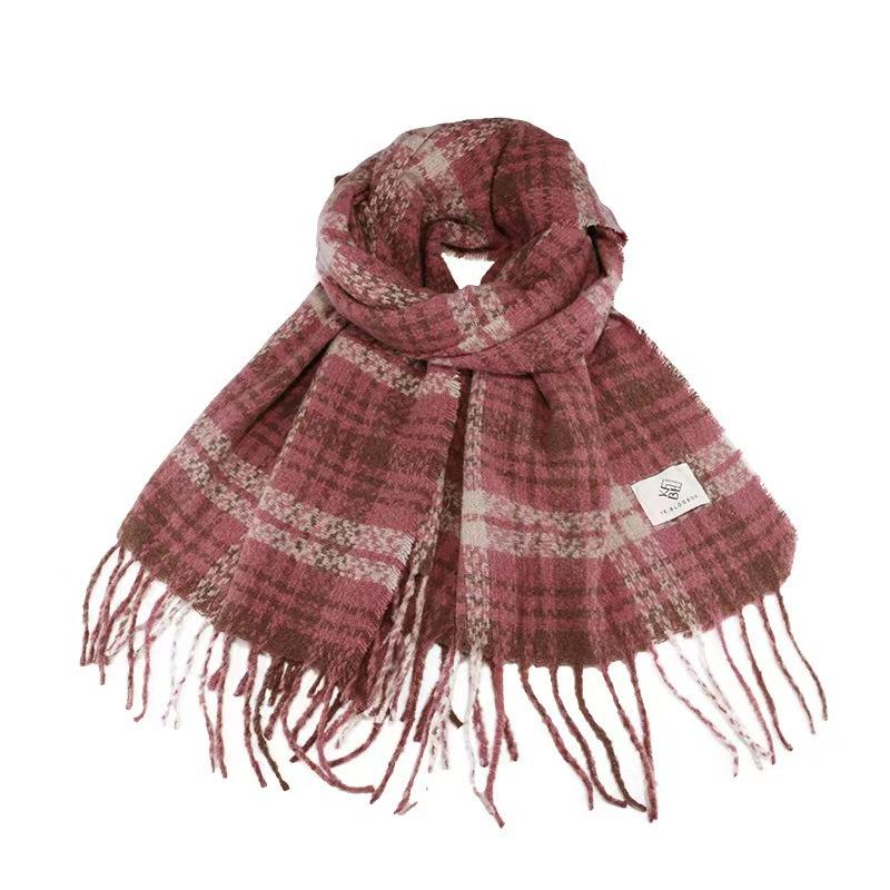 Warm scarf Women's winter dry rose powder white thickened scarf atmosphere fringed shawl versatile