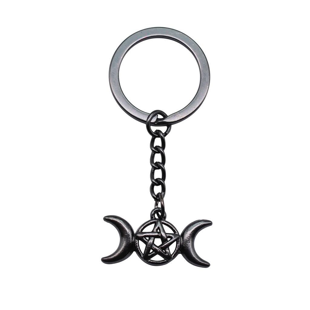 Dreifachmond Pentagramm Anhänger Schlüsselanhänger Stern Wicca Thema Schlüsselring 28mm