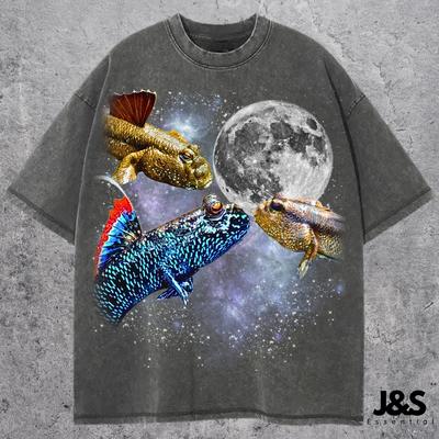 Three Mudskippers Retro Graphic Tshirt, Vintage Fish Moon Shirt, Funny Mudskipper Tee, Oversized Washed Animal Top, Cool Aquatic Gift