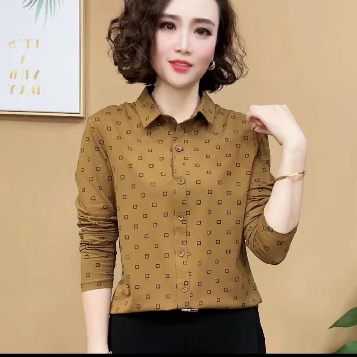 Springtime New Style Style with A Small Necked Shirt and Slim Top Lapel Polka Dot Long-sleeved Shirt
