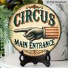 2D Flat, 1pc Round Circus Aluminum Hanging Sign, "Main Entrance" Vintage Hand & Ornate Design, Retro Carnival Metal Door Hanger, Perfect for Man