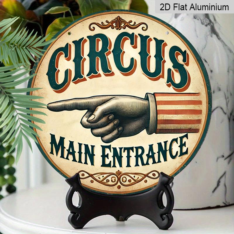 2D Flat, 1pc Round Circus Aluminum Hanging Sign, "Main Entrance" Vintage Hand & Ornate Design, Retro Carnival Metal Door Hanger, Perfect for Man