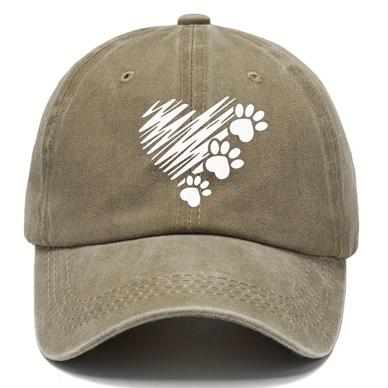 Vintage Baseballkappe Vintage Gewaschene Baseballkappe mit Katzenpfoten-Herz-Print Herren Verwaschene Graue Dad Hat