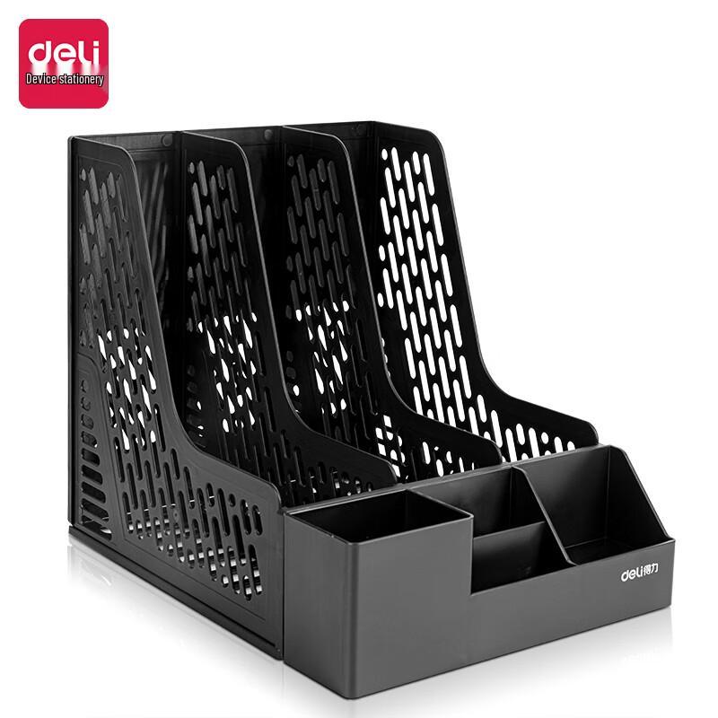 Deli 78980 Desktop Triple File Holder with Pen Holder