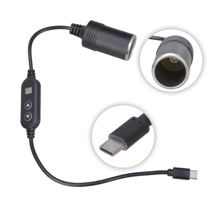 Adjustable Voltages USB C To 5V9V12V15V24V Car Power Adapter Cable With Digital Screen For Home Outdoor Car Devices