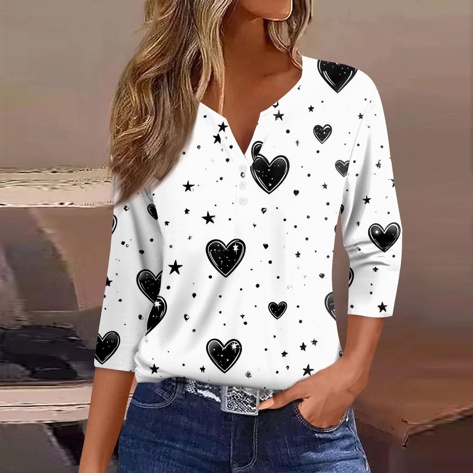 

Женская модная повседневная футболка с v-образным вырезом и семью рукавами, топ на пуговицах с градиентным принтом L белый