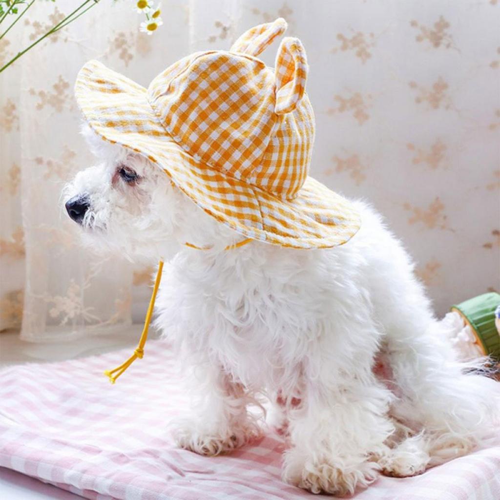 Plaid Pet Dog Hat Cute Sun Dog Hat Sun Hat Dog Sun Hat With Rope Adjustment