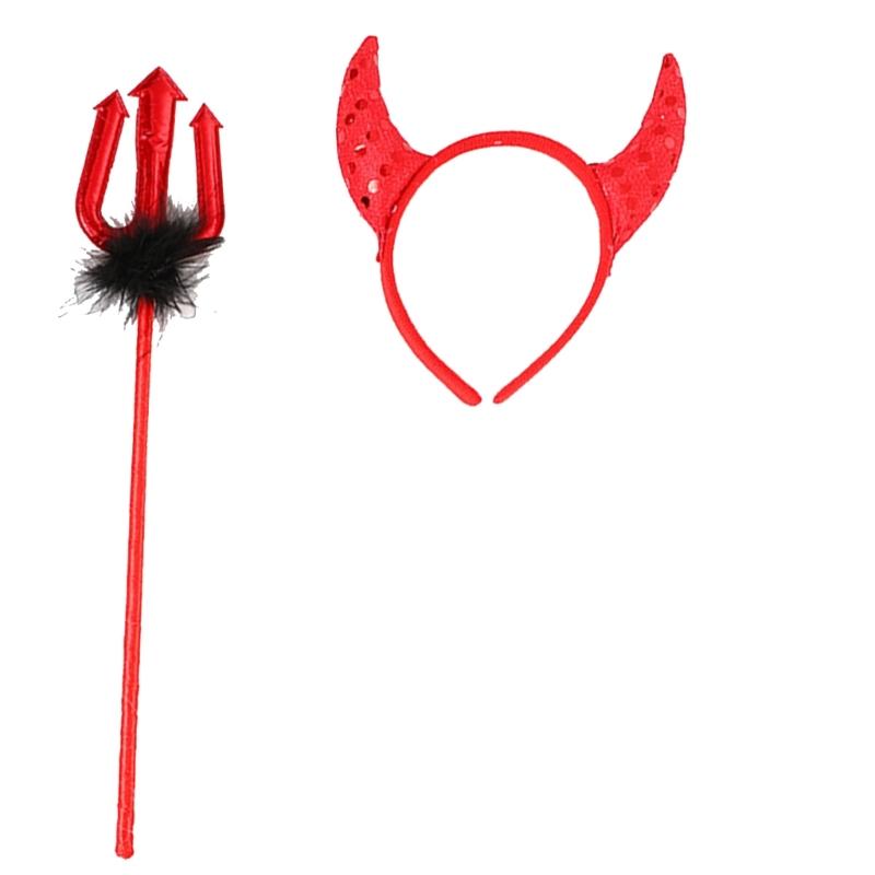 Halloween Devil Costume Kits Including Horn Headband Bowtie Tail Demons Dress Up Outfit Halloween Cosplays Party Props